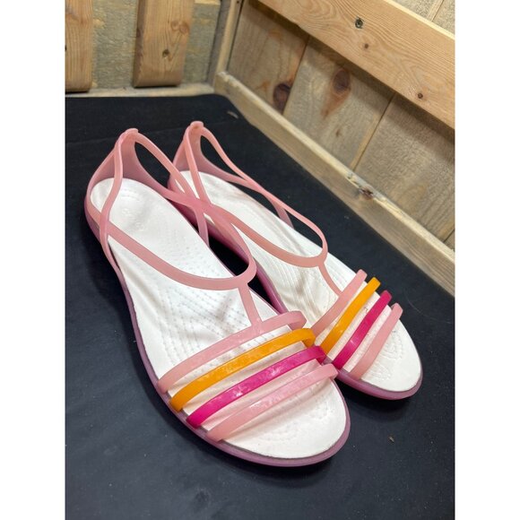 Crocs Womens Isabella Flat Sandal Size 9 Lightweight Pink Orange - Picture 2 of 7
